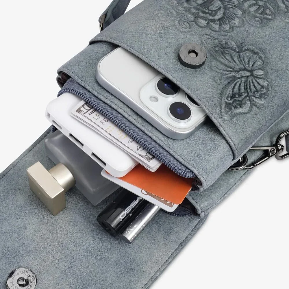 Small Vegan Leather Crossbody Bag with Floral Embossed Design for Women